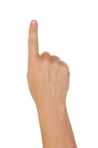 Hand with index finger, isolated on a white background